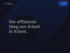 На изображении представлен интерфейс веб-сайта с темным фоном. В центре размещен текст на немецком языке: "Der effiziente Weg von Arbeit in Arbeit". В правом верхнем углу находятся кнопки "KONTAKT" и "LOGIN", которые имеют одинаковую рамку. Цвет обводки кнопки "LOGIN" совпадает с цветом текста, обеспечивая хорошую видимость благодаря контрасту.